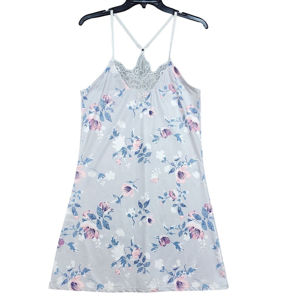 Body Touch Chemise‎ Night Gown Lace Detail Large Gray Floral